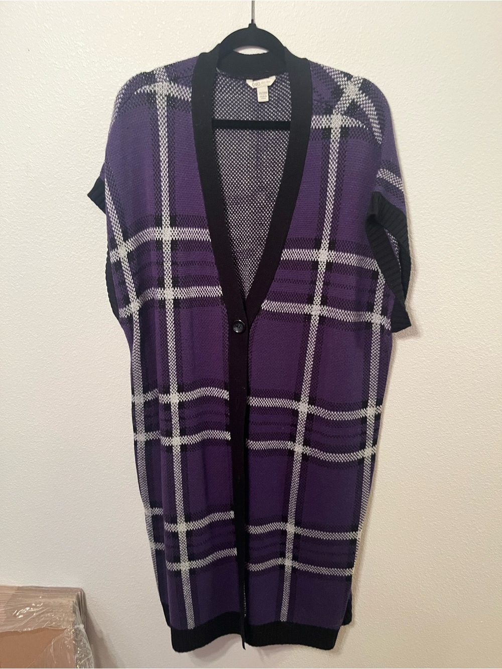 Cato Brand - Purple Plaid, Long Cardigan - Size: 26/28